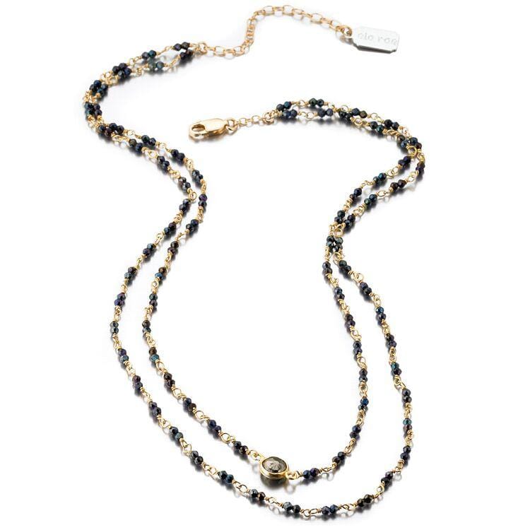 ela rae libi double strand necklace mystic black spinel 14k yellow gold plate