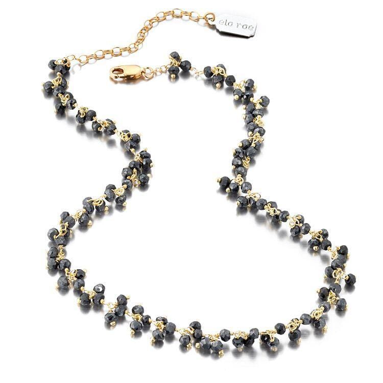 ela rae libi shaker mystic black spinel necklace 14k yellow gold plate